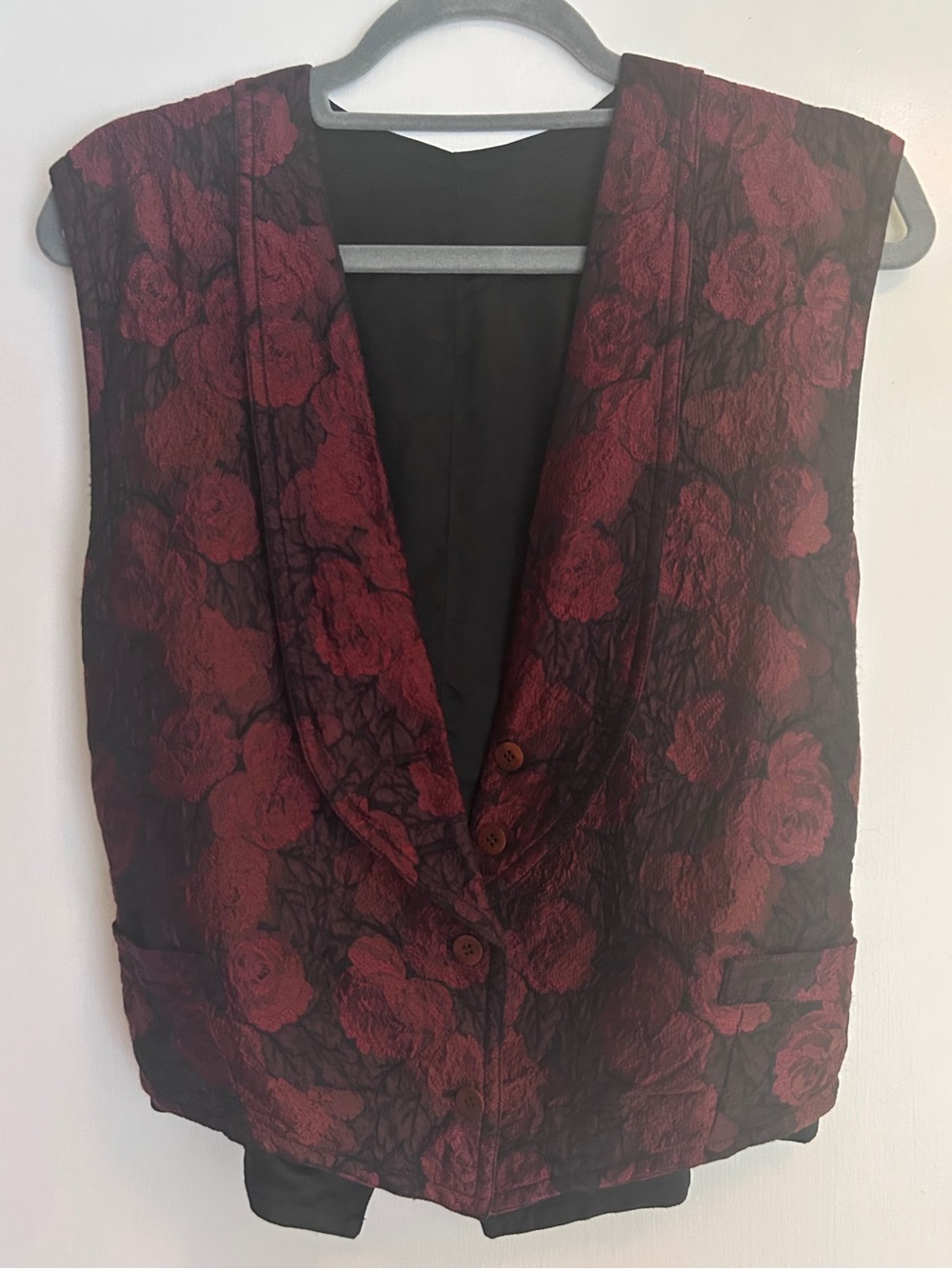 Stunning Vintage Brocade Jil Sanders Vest, Black Red, sz 38